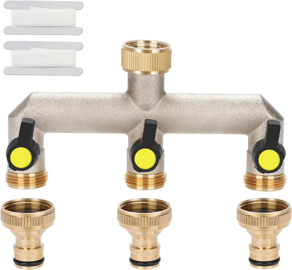 3/4-inch 3-weg-verdeler, wateradapter-slang, verdeler, met kogelkranen, verdeelstuk, kraanaansluiting, wateraansluiting, adapter voor huis en tuin,