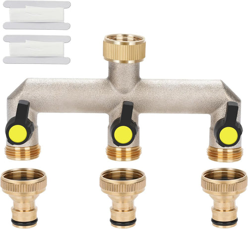 3/4-inch 3-weg-verdeler, wateradapter-slang, verdeler, met kogelkranen, verdeelstuk, kraanaansluiting, wateraansluiting, adapter voor huis en tuin,