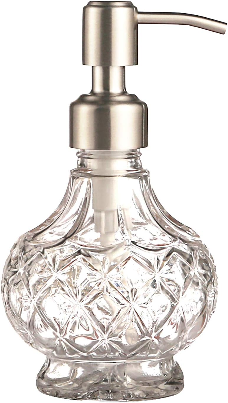 Zeepdispenser, navulbare vloeibare zeepdispenser van glas en roestvrij staal, spuitmond voor afwasmiddel, shampoo, lotion, voor de wastafel in de badkamer, voor de keuken,