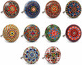Set van 10 vintage keramische knoppen met bloemmotief, handgeschilderde, handgemaakte knoppen voor kasten, lades, commodes en kleerhangers, klassieke knoppen, diameter 40 mm