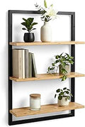 Wandplank van bamboe met zwart metalen frame, 75x50x15cm, hangende plank met modern design, wandplank van metaal en hout, wandmeubel voor de woonkamer