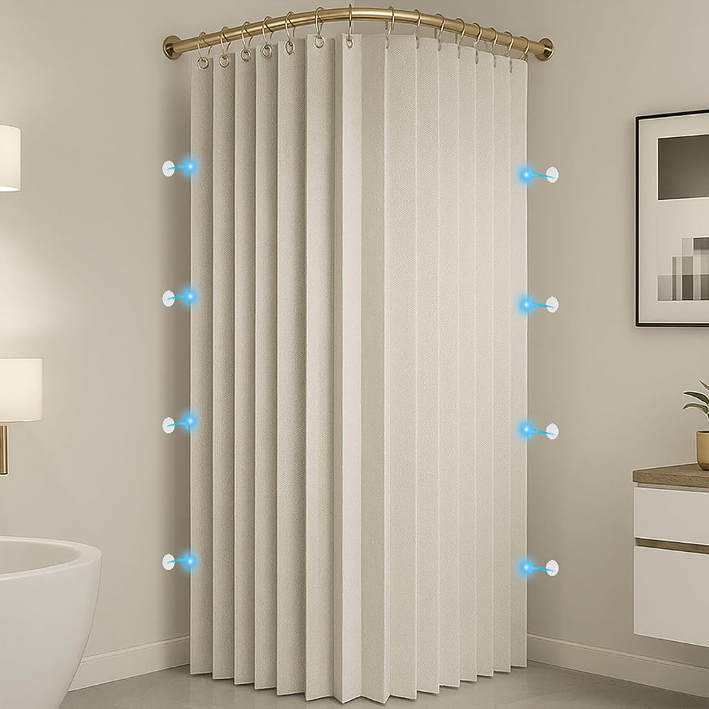 Douchegordijn, schimmelbestendig, waterdicht, met magneten en haken, opvouwbaar douchegordijn, textiel, wasbaar, voor in bad, hoekdouchegordijn, 230 g/m²