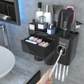 Tandenborstelhouder voor aan de muur met tandpastadispenser & lade, meervoudige tandenborstelhouder voor elektrische tandenborstels, grote houder zonder boren, badkamerorganizer