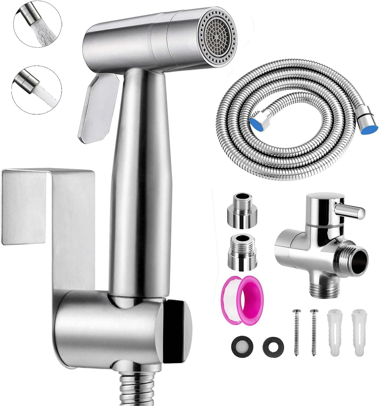 Bidet-handdoucheset, handdouche voor bidet met twee standen (straal/stroom) – voor douche, badkamer, hygiëne, toiletpapier, luierreiniging, met G