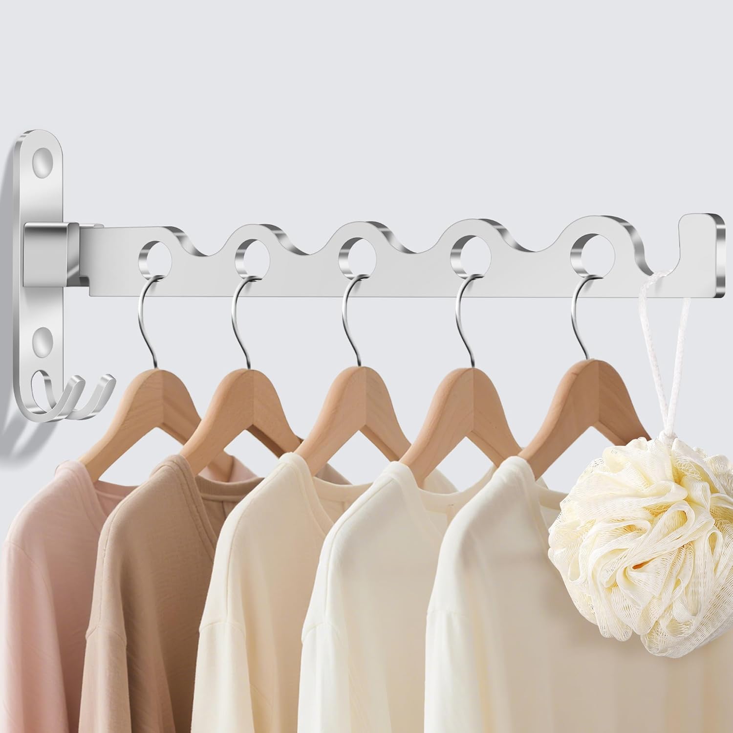Opklapbare kledinghaak, wandhaak, opklaphaak, balkonhaak voor wasruimte, slaapkamer, badkamer (zilver)
