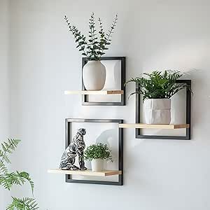 Metalen wandplank voor de woonkamer: set van 3 vierkante planken, moderne wanddecoratie, planken voor aan de muur, wandplank voor slaapkamer, badkamer, hoek