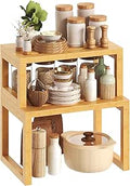 Kruidenrek, set van 2 keukenorganizers, bamboe keukenrek, kastorganizer, kruidenhouder, klein rek voor keuken, eetkamer, woonkamer, kantoor, kast