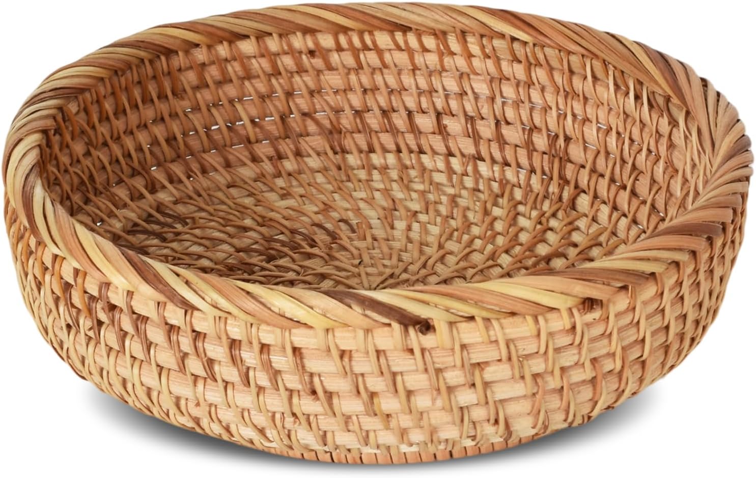 Rond rotan dienblad, handgevlochten decoratief dienblad, ronde fruitschalen van natuurlijk rotan, gevlochten opbergmand voor fruit, brood, koekjes, snoep, sp