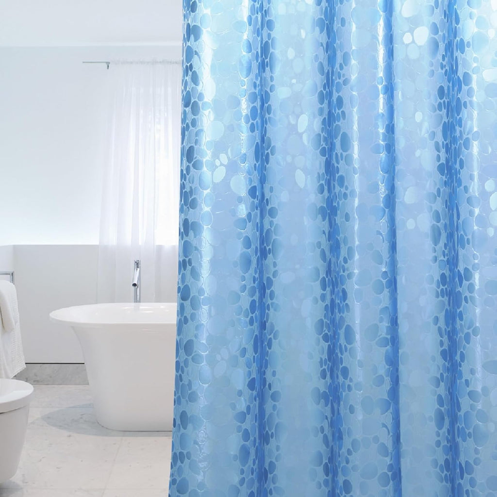 Anti-schimmel douche-/badgordijn met magneetgewicht aan de onderkant, 0,2 mm (183 x 200 cm), waterdicht, antibacterieel, EVA, 3D-steenpatroon, blauw, inclusief 12 S