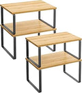 Kruidenrek, set van 4, keukenrek, keukenorganizer, uitbreidbaar, kruidenhouder, stapelbaar, met metalen frame, 19,5 x 29,7 x 15,8 cm, diepzwart-naturel