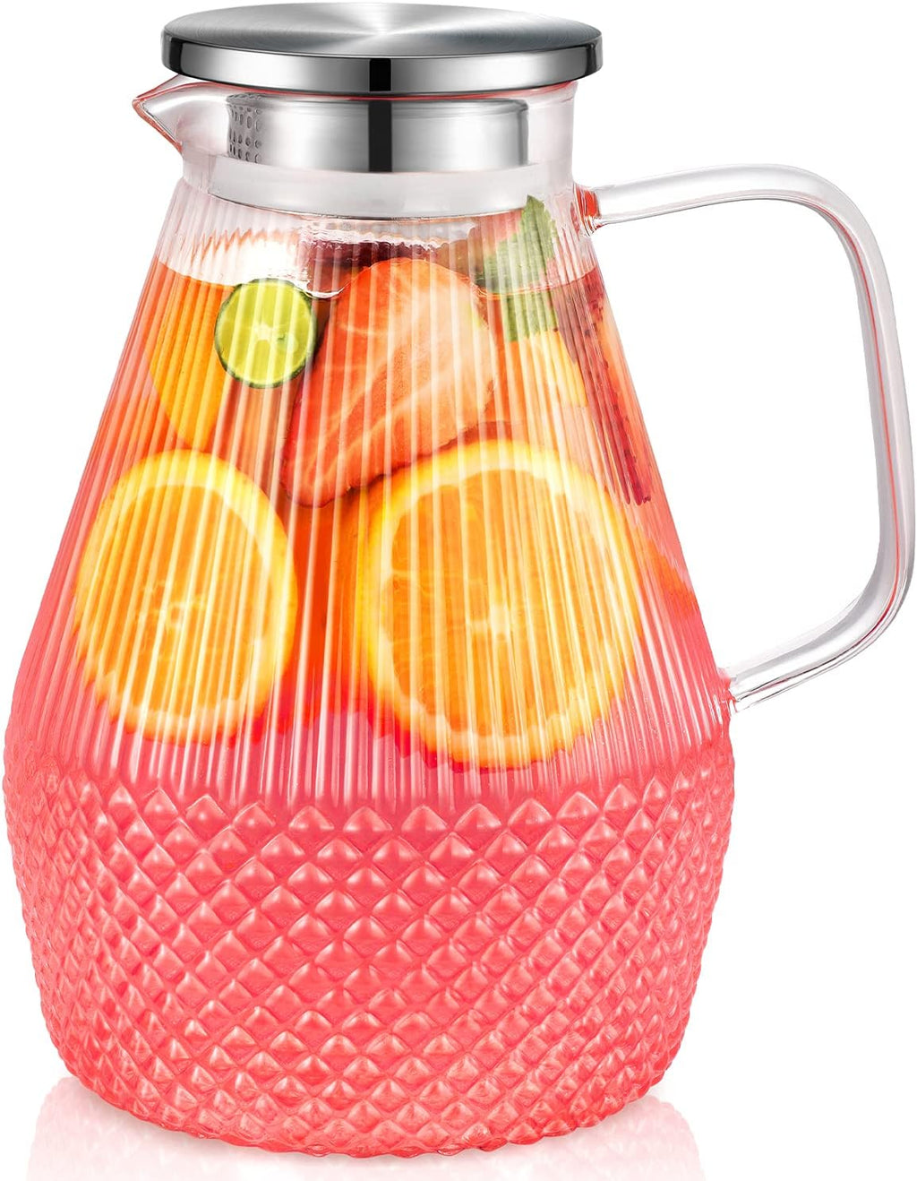 Waterkaraf, glazen karaf met deksel, 2,4-liter karaf, glazen kan met deksel, waterkaraf van borosilicaatglas, glazen kan voor ijsthee, waterkaraf, glazen kan, Hea