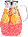 Waterkaraf, glazen karaf met deksel, 2,4-liter karaf, glazen kan met deksel, waterkaraf van borosilicaatglas, glazen kan voor ijsthee, waterkaraf, glazen kan, Hea