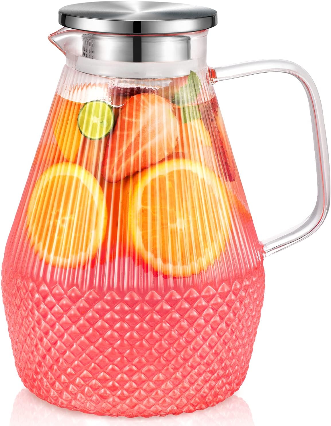 Waterkaraf, glazen karaf met deksel, 2,4-liter karaf, glazen kan met deksel, waterkaraf van borosilicaatglas, glazen kan voor ijsthee, waterkaraf, glazen kan, Hea
