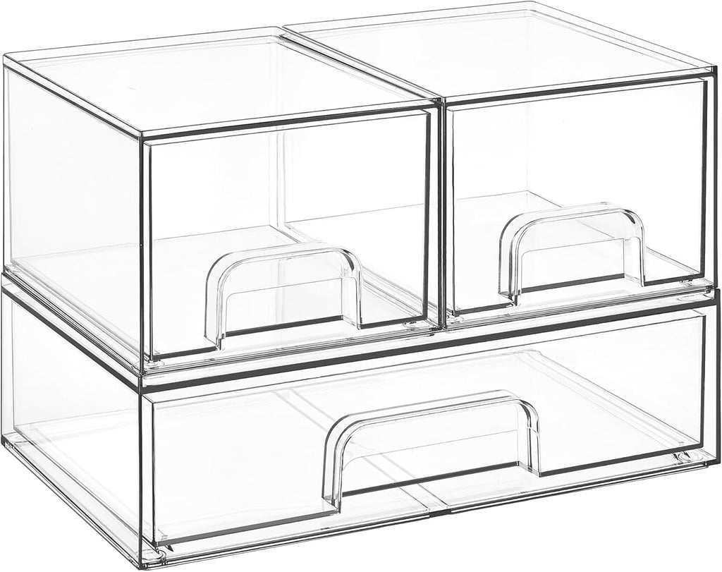 Opbergboxen met 3 lades, doorzichtige kaptafel-organizer, antisliplade voor badkamer, kaptafel, bureau