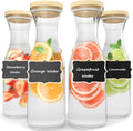 Set van 4 glazen karaffen, 1 liter, waterkaraf met deksel, dikker en steviger waterglas, glazen kan voor dranken, glazen fles, wijnkaraf, karaf S
