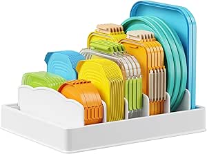 Opbergsysteem voor pannendeksels en vershouddozen, 1 stuk opbergorganizer voor lunchboxdeksels voor in de keuken, pannendekselhouder voor kast en lade, 33 cm met 5 verstelbare T