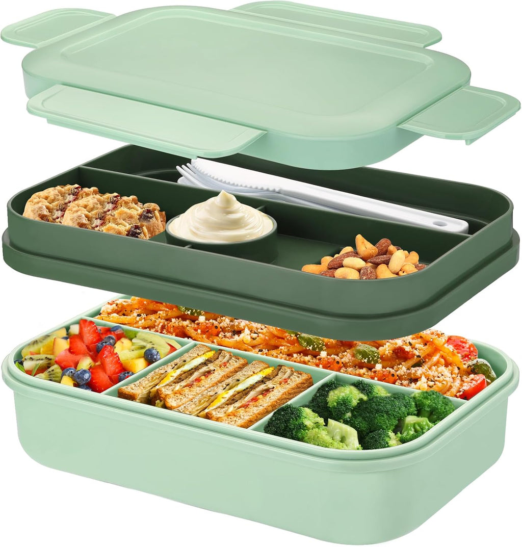 Lunchbox voor volwassenen, 2000 ml lunchbox met vakken, bento-boxen, lunchbox met bestek, lunchbox, lekvrije voedselbox, lunchbox Di
