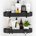 Doucherek zonder boren, hoekig, metalen doucheplank, 2 stuks douchemanden, zelfklevend met 4 haken, badkamerplank voor doucheaccessoires, shampoo en douchegel – z