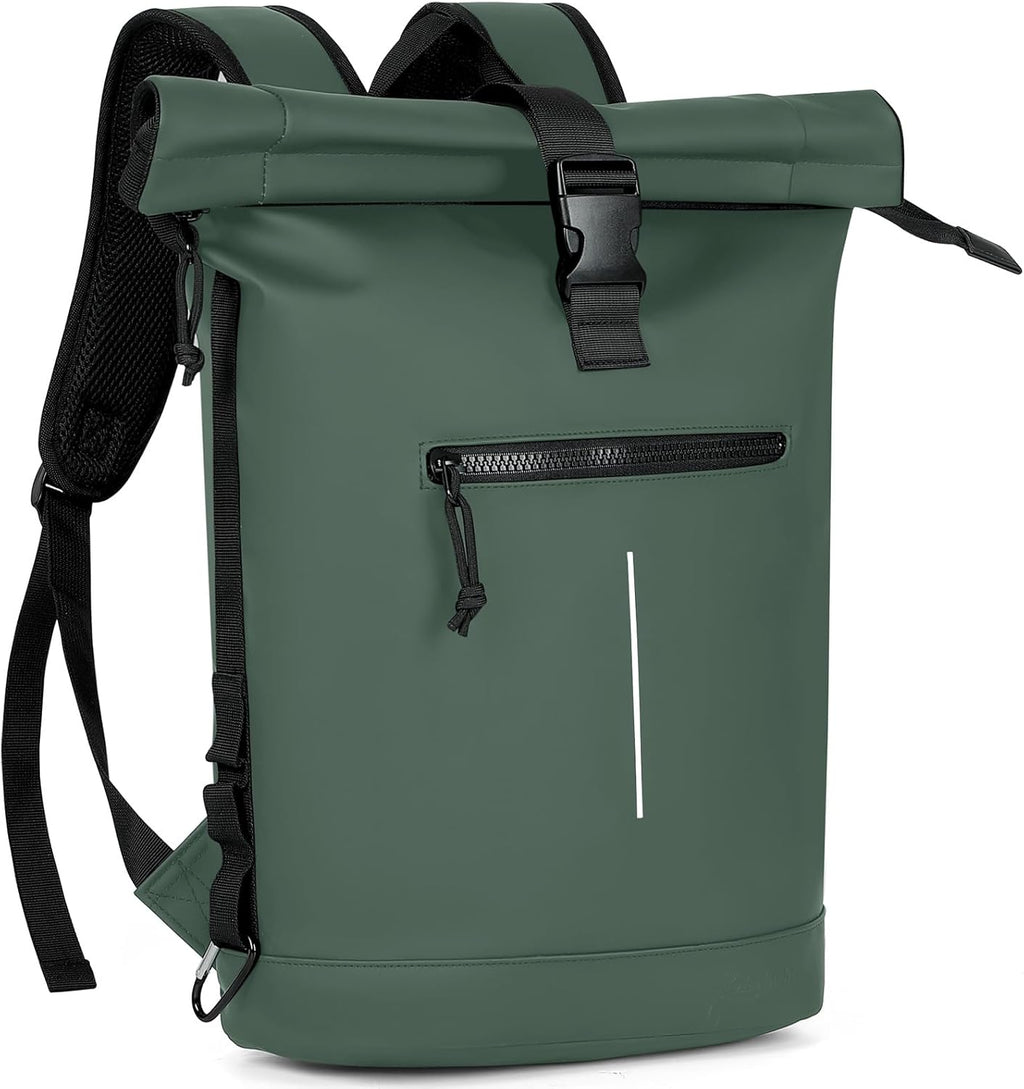 Laptoprugzak, waterdichte rolltop-wandelrugzak voor dames en heren, lichtgewicht, 3. groen, rolltop-laptoprugzak