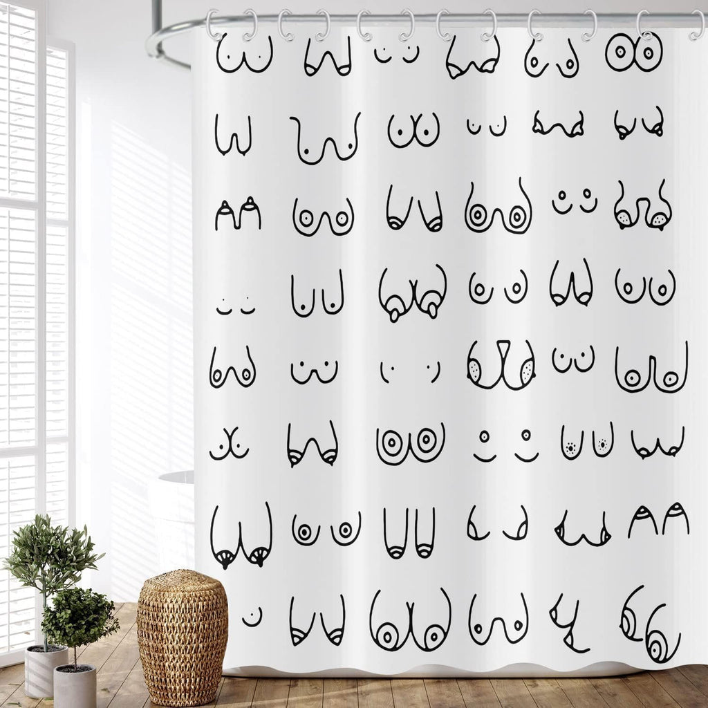 Douchegordijn zwart-wit 180 x 180 cm, modern, eenvoudig, grappig, zwart-witte graffitilijnen, wasbare stof, douchegordijnen voor de badkamer, polyester textiel, waterdicht