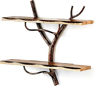 Wandrek Hangrek Boekenrek – AST Tak – 2 planken – 46x15x45 cm – IJzer Hout