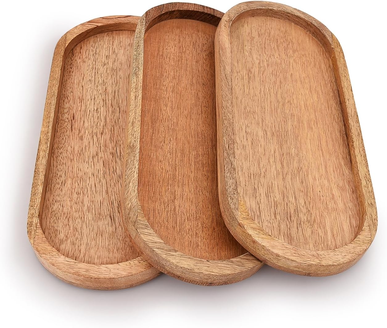 Ovale mangohouten dienbladen, set van 3, perfect als serveerschaal/grill, voor het serveren van kaas, sushi, hapjes voor feestdagen en meer. 30,5 cm x 12,7 cm x 1,9 cm