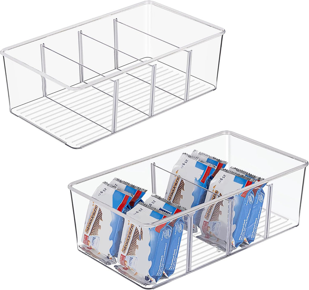 2 koelkastorganizers met 4 vakken, BPA-vrije stapelbare voorraaddozen voor theezakjes, snacks, kruiden