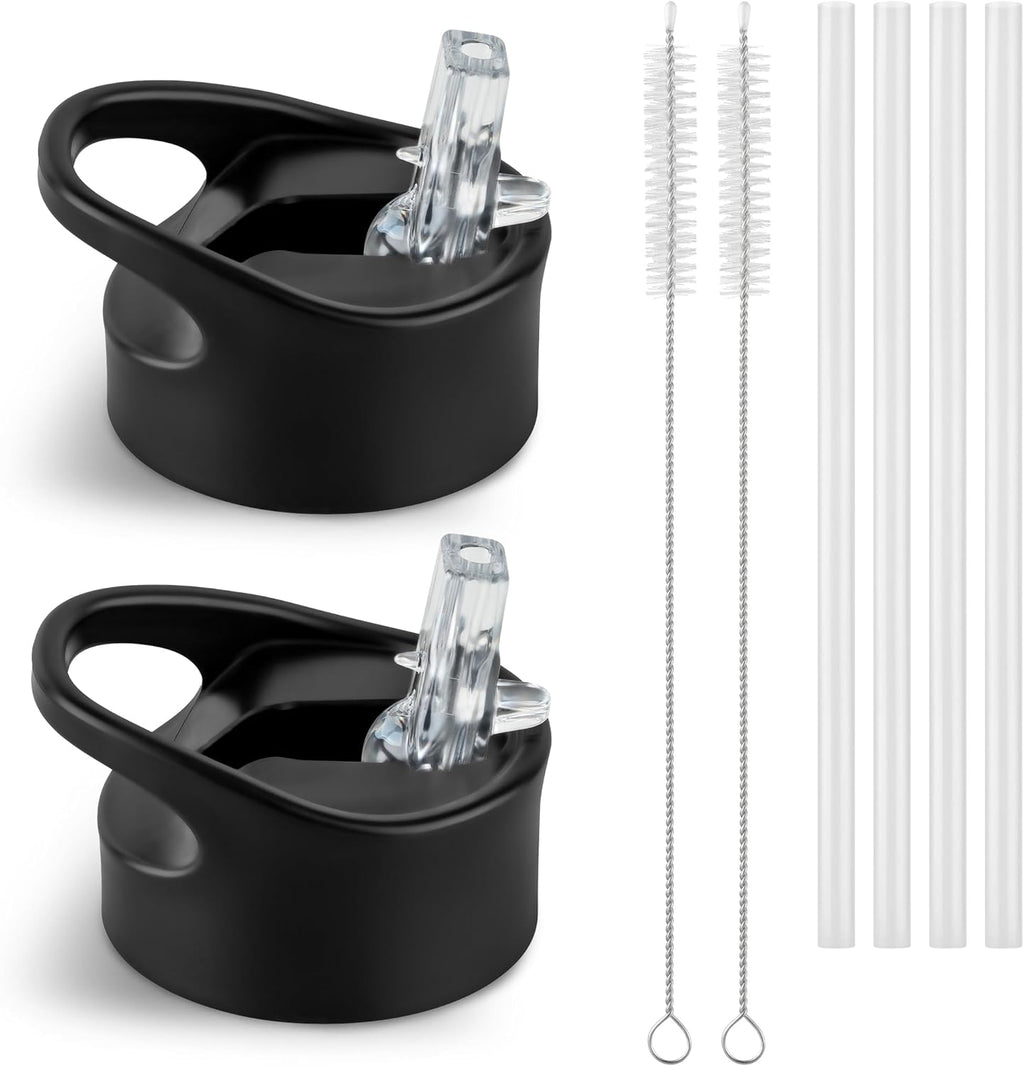 Set vervangende deksels voor roestvrijstalen drinkflessen met een diameter van 57 mm – rietjes geschikt voor 500 ml, 750 ml, 1000 ml – lekvrij met reinigings