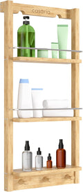 Doucherek om op te hangen, 3 planken, 3 haken, 70 x 29 x 10 cm, doucherek, hangend badkamerrek, bamboe hangrek voor douche, badkamer, keuken