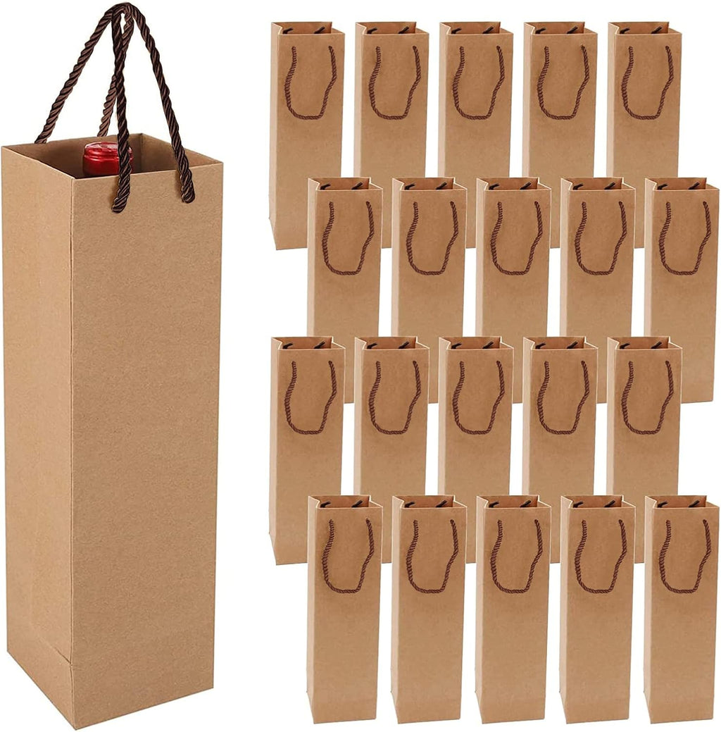 Kraft-wijncadeauzakje, flessenzakjes, cadeauzakje met handvat, 20-pack Kraft-wijnorganizer voor bruiloften, feestcadeauzakjes voor flessen (bruin)