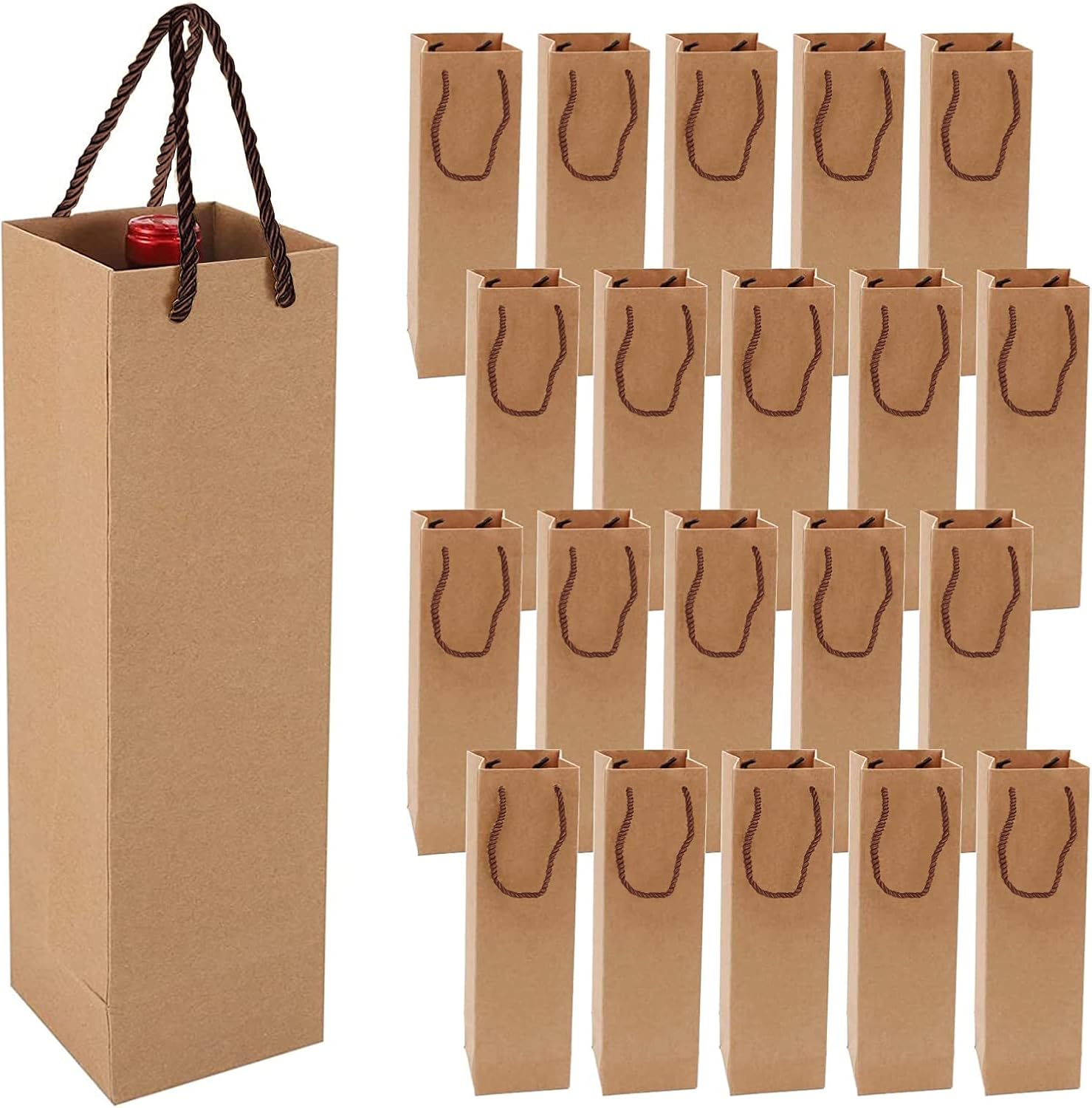 Kraft-wijncadeauzakje, flessenzakjes, cadeauzakje met handvat, 20-pack Kraft-wijnorganizer voor bruiloften, feestcadeauzakjes voor flessen (bruin)