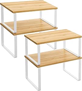 Kruidenrek, set van 4, keukenrek, keukenorganizer, uitbreidbaar, kruidenhouder, stapelbaar, met metalen frame, 19,5 x 29,7 x 15,8 cm, wolkenwit-natuurlijk