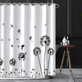 Paardenbloem douchegordijn, 152 x 183 cm, zwart-witte vliegende paardenbloembloemen, douchegordijn met bloemenpatroon, waterdicht, wasbaar badgordijn van polyester