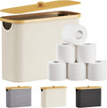 Toiletpapiermand, badkamerorganizer van bamboe, toiletpapierkast voor kleine ruimtes, toiletpapierhouder met deksel, 23 l, crèmekleurig