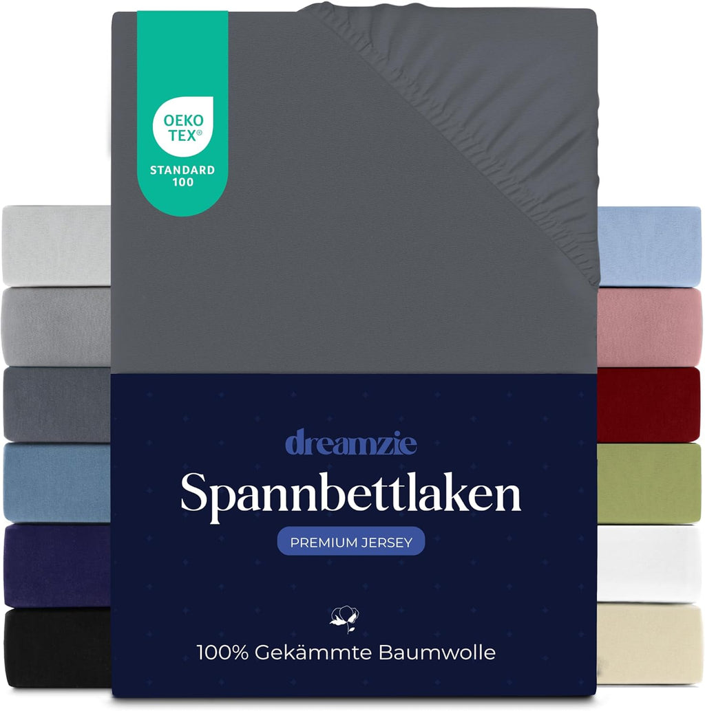 Hoogwaardig hoeslaken 120 x 200 cm, hoeslaken voor dikke matrassen tot 22 cm, laken van 100% jersey-katoen, 150 g/m², Oeko-Tex-gecertificeerd – donkergrijs