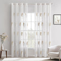 Woonkamer gordijnen, transparant, mooi bladpatroon, modern, geborduurd, oogjes, voor slaapkamerdecoratie, set van 2, raamgordijnen, 225 x 14