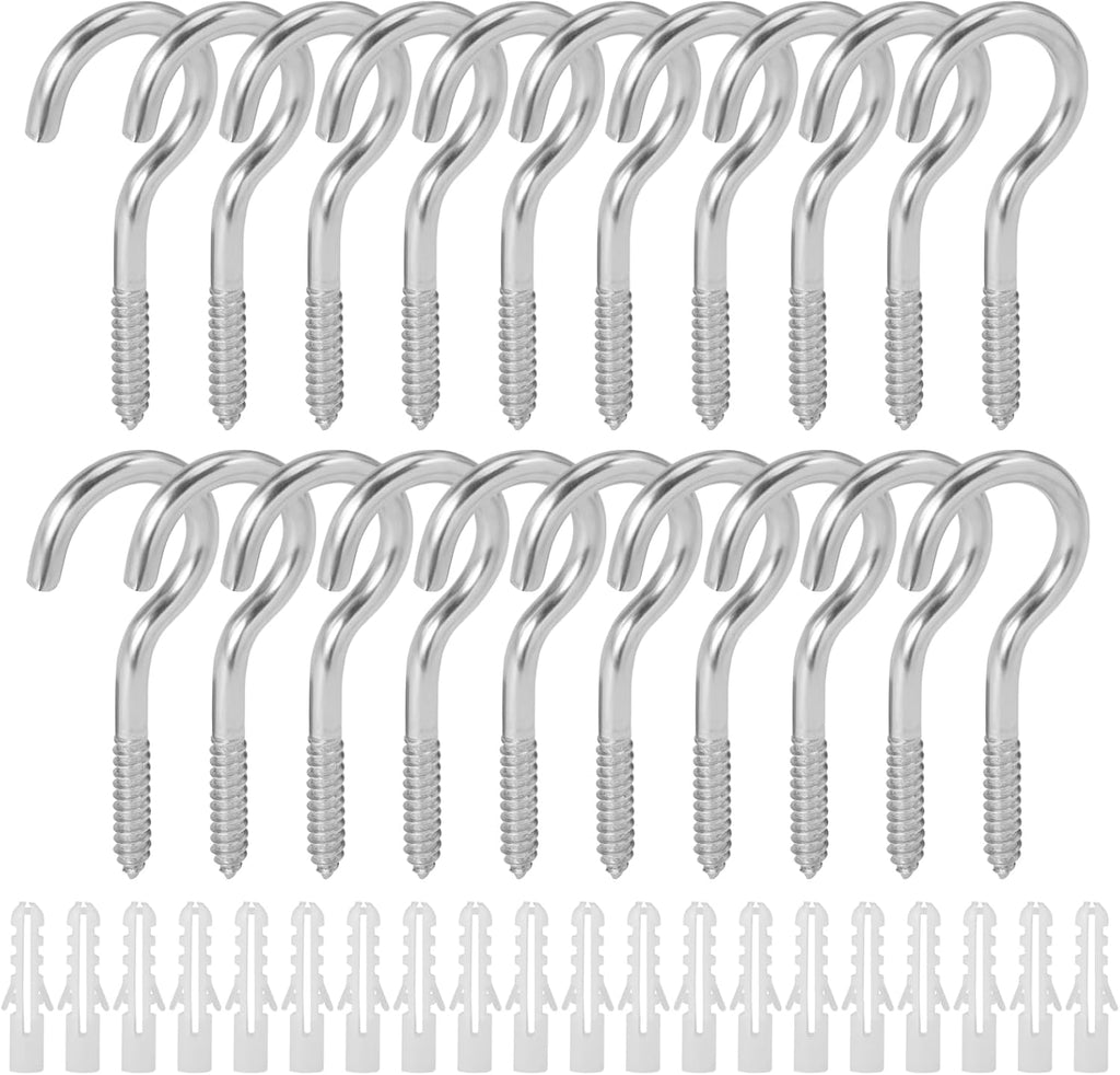 Set van 20 schroefhaken, M5 x 65 mm schroefhaken, roestvrij staal, robuuste plafondhaken, schroefogen, haken om in te schroeven, zelfsnijdende schroefhaken met oog,