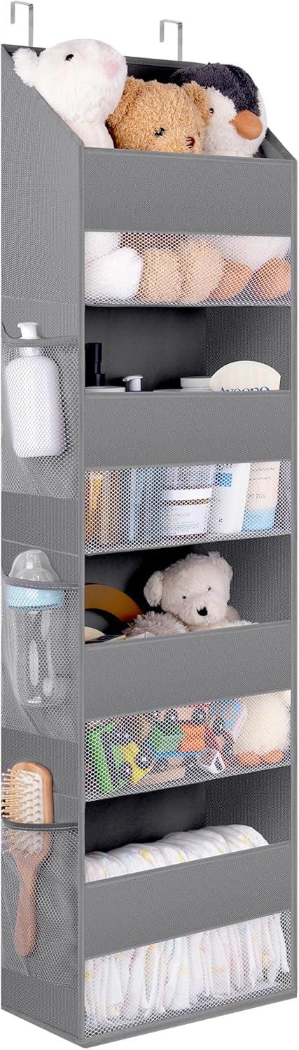 Ging deurorganizer met 4 vakken, 1-pack Hangende opbergorganizer, grijze deurplank om op te hangen, deurorganizer, hangende organizer voor de slaapkamer, H