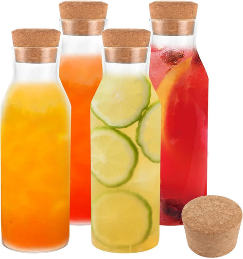 4 stuks waterkaraf met kurken deksel, glazen karaf, 1,2 liter, karaf met deksel voor bruisend water, fruit, sappen, restaurants, feesten, bruiloften, verjaardagen