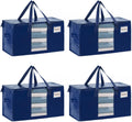 Set van 4 XXL-verhuistassen (87 liter) met venster, opvouwbare opbergtas, stevige handvatten en ritssluiting, alternatief voor verhuisdozen voor kleding, blauw