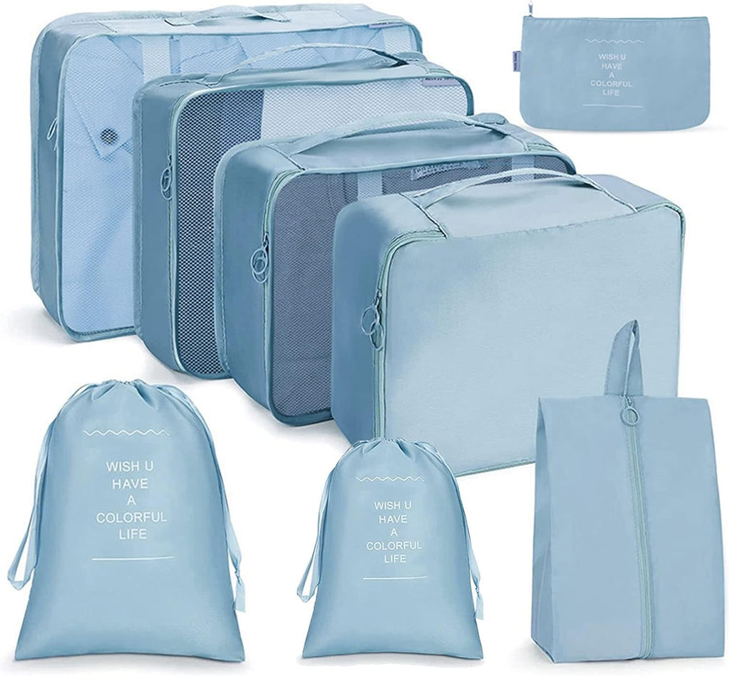Koffer-organizer-set, 8-delig, opbergkubussen, waterdichte reiskledingzakken, opbergzakken voor koffers, opbergkubussen met schoenenzak, USB-kabelzak