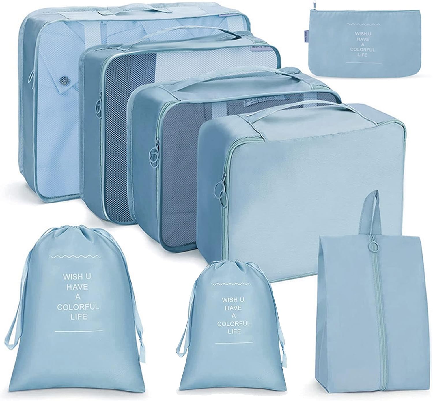 Koffer-organizer-set, 8-delig, opbergkubussen, waterdichte reiskledingzakken, opbergzakken voor koffers, opbergkubussen met schoenenzak, USB-kabelzak