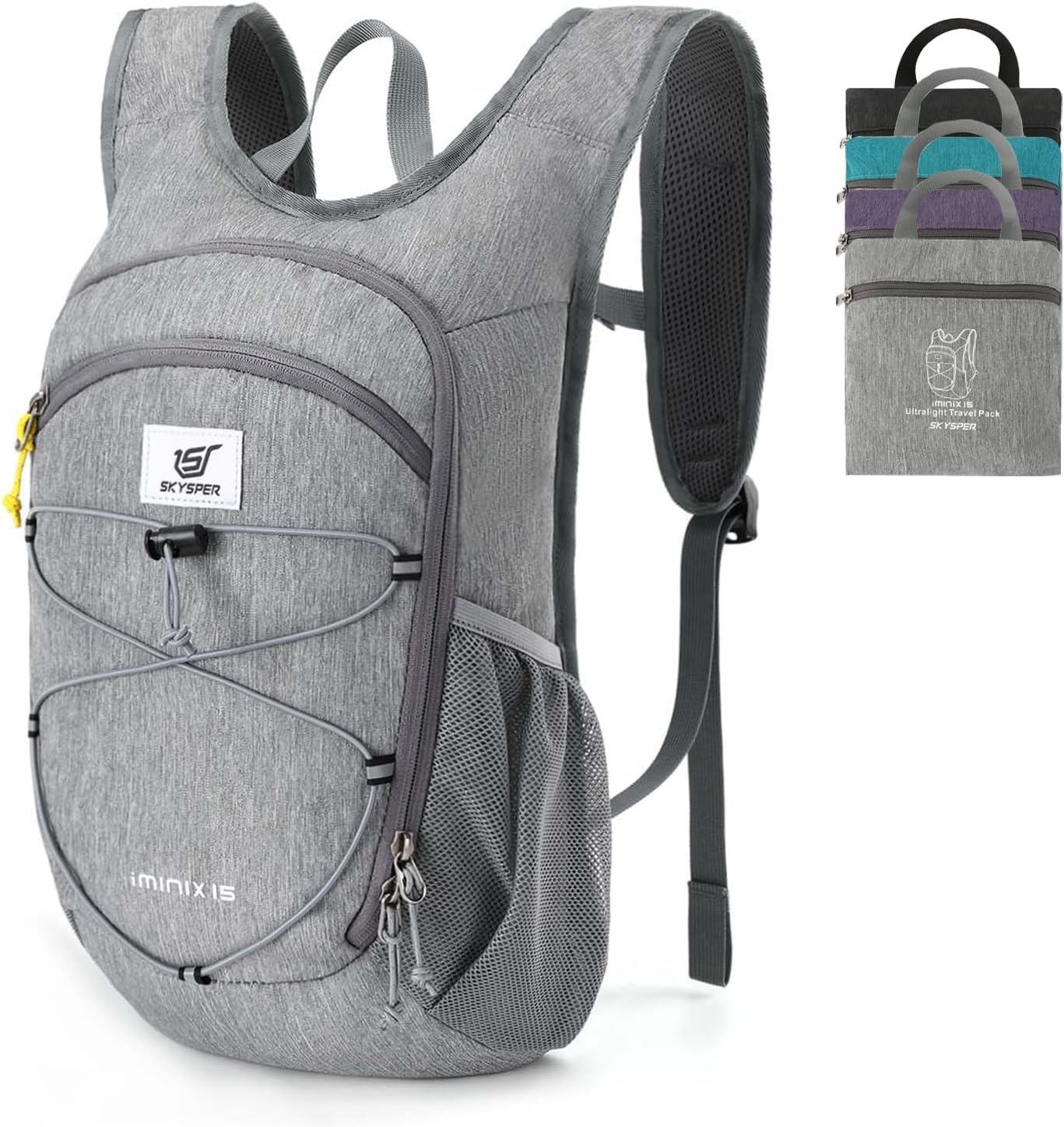 Kleine rugzak, 15 l/20 l, opvouwbare dagrugzak, lichte wandelrugzak, dagrugzak, reisrugzak, voor dames en heren