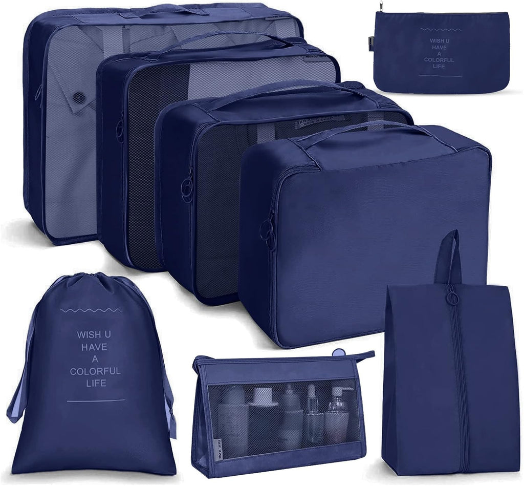 Koffer-organizer-set, 8-delig, opbergkubussen, waterdichte reiskledingzakken, opbergzakken voor koffers, opbergkubussen met toilettas, schoenenzak,