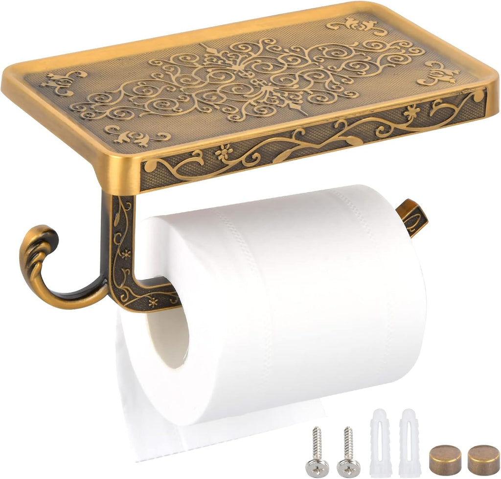 Toiletrolhouder met opbergvak, toiletrolhouder om in te boren, wandbevestiging, toiletrolhouder in antieke en vintage stijl voor de badkamer
