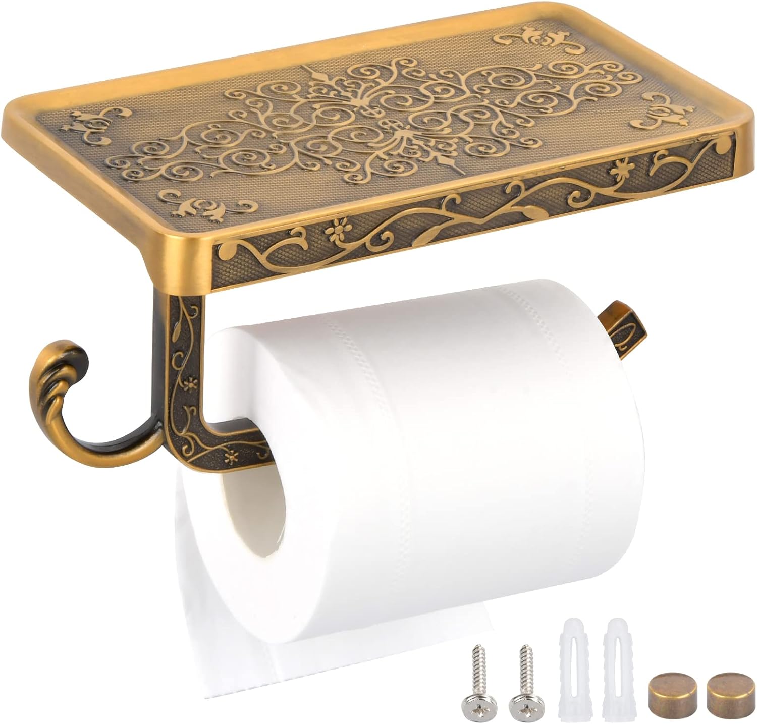 Toiletrolhouder met opbergvak, toiletrolhouder om in te boren, wandbevestiging, toiletrolhouder in antieke en vintage stijl voor de badkamer