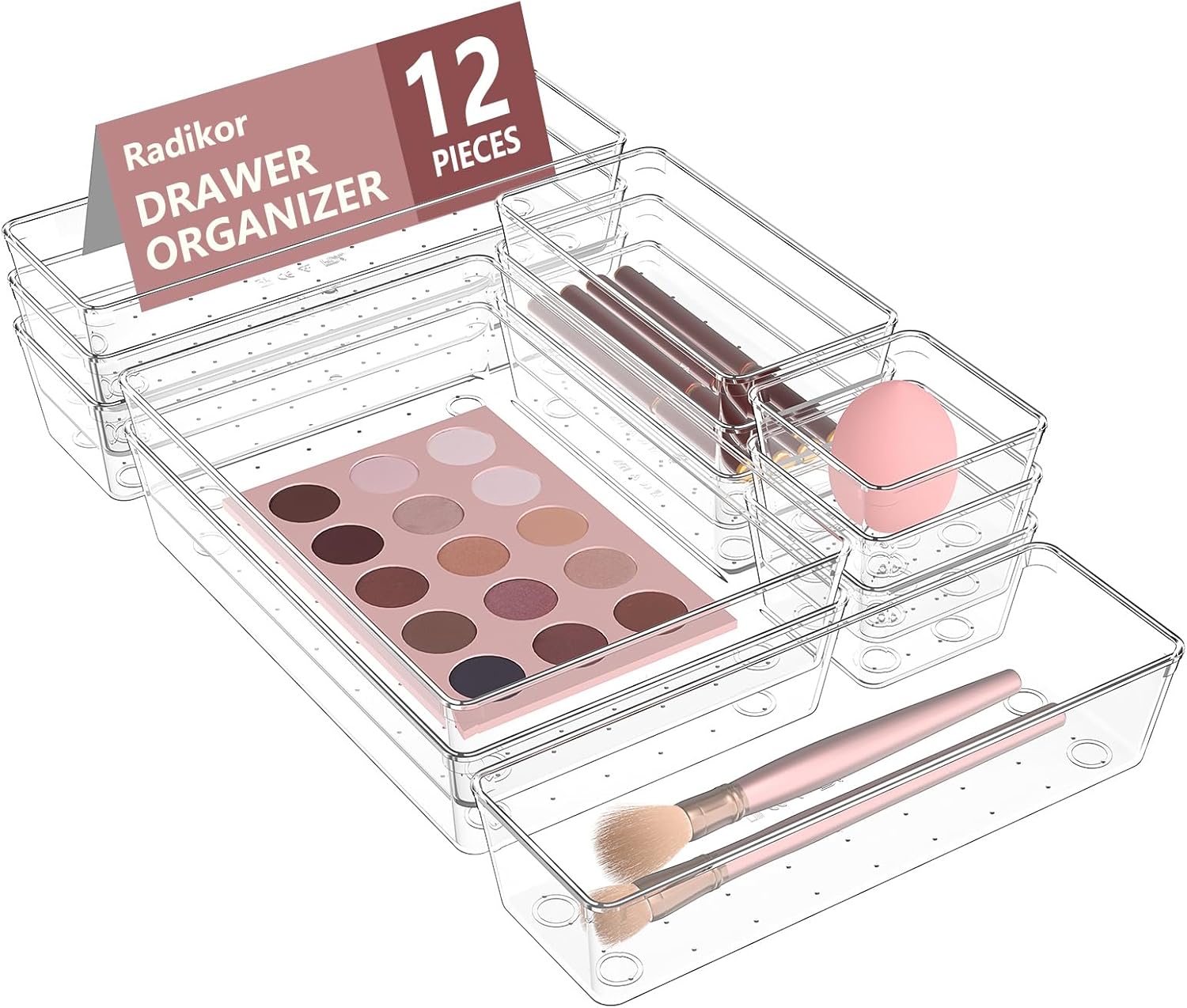 Lade-organizer, 12-delige make-uptafel-organizer in 4 maten, lade-organizer, make-up-organizer, lade-organisationssysteem voor bureau, kantoor, keuken