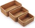 Opbergmand van natuurlijk rotan, rechthoekige, gevlochten opbergbox, stapelbare sleutelhouder voor keukenkastjes en planken, set van 3