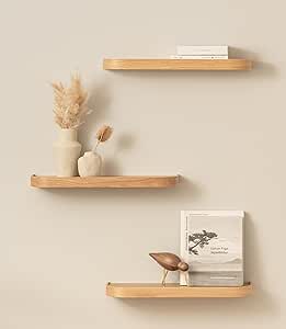 Wandplankenset 'Toke' | 3 hangplanken van echt houtfineer | Zwevende houten plank als wanddecoratie en opbergruimte voor badkamer, woonkamer, keuken, slaapkamer en