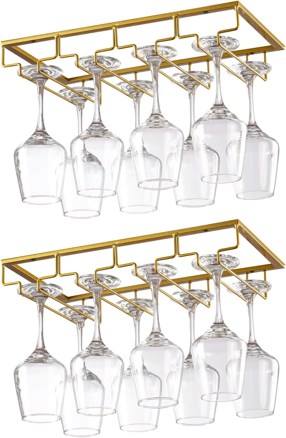 Set van 2 wijnrekjes met 4 rijen, metalen glazenstang, bevestiging onder de kast met schroeven, ophangbaar wijnrek voor thuisbar, keukenbar, café, restaurant